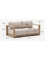 LINKA 2 seater sofa 174 cm in solid acacia wood with light finish for outdoor garden terraces and inside the house or farmhouses
