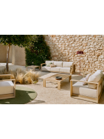 LINKA divano 3 posti 249 cm in legno massello di acacia finitura chiara per esterno giardino terrazzi e interno casa o contract