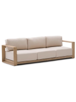LINKA 3 Sitzer Sofa 249 cm aus massivem Akazienholz mit hellem Finish für Gartenterrassen im Freien und im Haus oder Bauernhaus