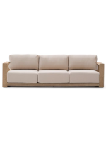 LINKA 3 Sitzer Sofa 249 cm aus massivem Akazienholz mit hellem Finish für Gartenterrassen im Freien und im Haus oder Bauernhaus