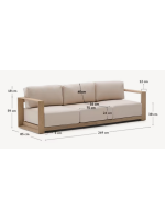 LINKA divano 3 posti 249 cm in legno massello di acacia finitura chiara per esterno giardino terrazzi e interno casa o contract