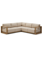 DELA 5 Sitzer Ecksofa 248x248 aus massivem Akazienholz mit hellem Finish für Gartenterrassen im Freien und im Haus