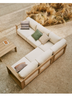 DELA 5 seater corner sofa 248x248 in solid acacia wood with light finish for outdoor garden terraces and inside the house