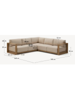 DELA 5 seater corner sofa 248x248 in solid acacia wood with light finish for outdoor garden terraces and inside the house