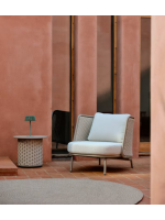 LONDON canapé 210 cm aluminium et corde gris tourterelle et coussins écru pour maison jardin terrasse