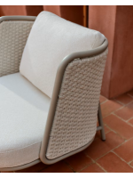 LONDON divano 210 cm in alluminio e corda tortora e cuscini ecru per casa giardino terrazzo