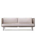 LONDON Sofa 210 cm aus Aluminium und Seil in Taubengrau und ecrufarbenen Kissen für die Terrasse im Hausgarten