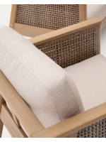 FILIPH sofa set 128 cm and 2 armchairs and rattan and cushions included  and coffee table in solid acacia wood