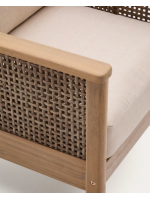 FILIPH set divano 128 cm e 2 poltrone e tavolino in legno massello di acacia e rattan e cuscini inclusi per esterno o interno