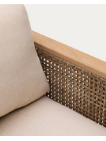 FILIPH set divano 128 cm e 2 poltrone e tavolino in legno massello di acacia e rattan e cuscini inclusi per esterno o interno