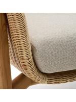 DONALD 3 Sitzer Sofa 223 cm aus massivem Teakholz und synthetischem Rattan und abnehmbarem Kissens für drinnen und draußen