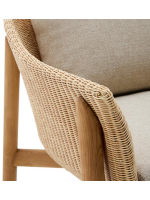 DONALD 3 seater sofa 223 cm in solid teak wood and synthetic rattan and removable cushions