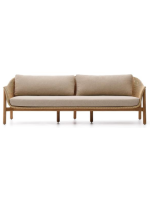 DONALD 3 Sitzer Sofa 223 cm aus massivem Teakholz und synthetischem Rattan und abnehmbarem Kissens für drinnen und draußen