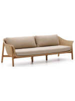DONALD 3 Sitzer Sofa 223 cm aus massivem Teakholz und synthetischem Rattan und abnehmbarem Kissens für drinnen und draußen