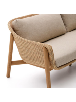 DONALD 3 Sitzer Sofa 223 cm aus massivem Teakholz und synthetischem Rattan und abnehmbarem Kissens für drinnen und draußen