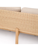 DONALD Sofá de 3 plazas 223 cm de madera maciza de teca y ratán sintético y cojines desenfundables para interior y exterior