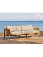 DONALD divano 3 posti 223 cm in legno massello di teak e rattan sintetico e cuscini sfoderabili per esterno e per interno