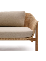 DONALD 2 Sitzer Sofa 170 cm aus massivem Teakholz und synthetischem Rattan und abnehmbarem Kissens für drinnen und draußen