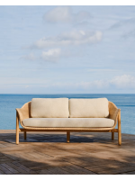 DONALD 2 Sitzer Sofa 170 cm aus massivem Teakholz und synthetischem Rattan und abnehmbarem Kissens für drinnen und draußen