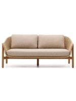 DONALD 2 Sitzer Sofa 170 cm aus massivem Teakholz und synthetischem Rattan und abnehmbarem Kissens für drinnen und draußen