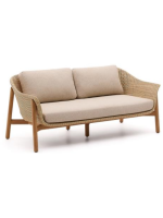 DONALD 2 Sitzer Sofa 170 cm aus massivem Teakholz und synthetischem Rattan und abnehmbarem Kissens für drinnen und draußen