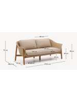 DONALD 2 Sitzer Sofa 170 cm aus massivem Teakholz und synthetischem Rattan und abnehmbarem Kissens für drinnen und draußen