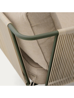 EDFU sofa 178 cm in ecru synthetic rope and green galvanized steel legs for outdoors
