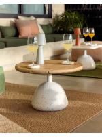 ACTON tavolino piano Ø 55 in legno naturale e base in metallo e cemento terrazzo veneziano per esterno