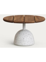 SEMEN Table basse avec plateau Ø55 en bois finition noyer et piètement en métal et ciment terrasse vénitienne