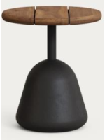 TAVLE tavolino piano Ø43x45h in legno finitura noce e base in metallo e cemento nero  per esterno