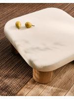 FLIK Mesa de madera maciza de 80x80 cm con tapa de hormigón para jardín o terraza