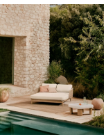 FLIK tavolino 80x80 cm in legno massello e piano in cemento per giardino o terrazzo