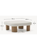 FLIK Couchtisch 80x80 cm in festem Holz und Zementoberteil