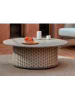 LONDON mesa de centro Ø 99 cm de aluminio y cuerda color gris paloma para terraza jardín de casa