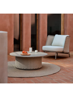 LONDON mesa de centro Ø 99 cm de aluminio y cuerda color gris paloma para terraza jardín de casa