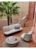 LONDON mesa de centro Ø 99 cm de aluminio y cuerda color gris paloma para terraza jardín de casa