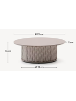 LONDON mesa de centro Ø 99 cm de aluminio y cuerda color gris paloma para terraza jardín de casa