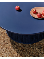 SORRENTO table basse Ø 99 cm aluminium et corde bleue pour maison jardin terrasse