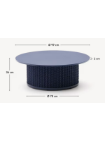 SORRENTO coffee table Ø 99 cm in blue aluminum and rope for home garden terrace