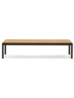 ARIO Table basse en aluminium vert 150x63 cm avec plateau en bois de teck pour terrasse de jardin extérieure