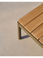 ARIO Table basse en aluminium vert 150x63 cm avec plateau en bois de teck pour terrasse de jardin extérieure
