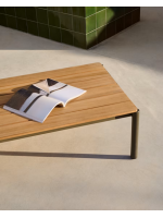 ARIO Table basse en aluminium vert 150x63 cm avec plateau en bois de teck pour terrasse de jardin extérieure