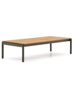 ARIO 150x63 cm green aluminum coffee table with teak wood top for outdoor garden terrace