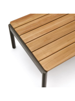 ARIO Table basse en aluminium vert 150x63 cm avec plateau en bois de teck pour terrasse de jardin extérieure