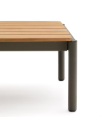 ARIO Table basse en aluminium vert 150x63 cm avec plateau en bois de teck pour terrasse de jardin extérieure