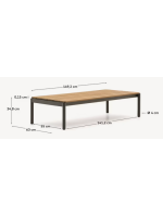 ARIO 150x63 cm grüner Couchtisch aus Aluminium mit Teakholzplatte für die Gartenterrasse im Freien