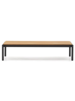 FACER Table basse en aluminium gris 150x63 cm avec plateau en bois de teck pour terrasse de jardin extérieure