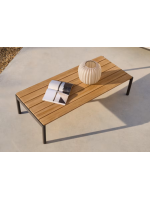 FACER 150x63 cm gray aluminum coffee table with teak wood top for outdoor garden terrace