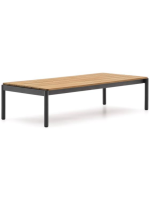 FACER Table basse en aluminium gris 150x63 cm avec plateau en bois de teck pour terrasse de jardin extérieure