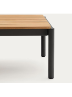 FACER Table basse en aluminium gris 150x63 cm avec plateau en bois de teck pour terrasse de jardin extérieure